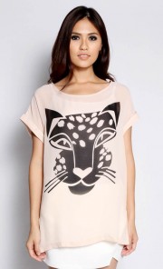 Tiger Print Top in Beige