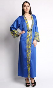 Jelita Long Cardigan in Electric Blue and Cream Paisley
