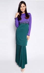 Mini Kurung Mermaid Colour Block in Purple and Turquoise