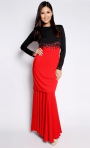 Mini Kurung Mermaid Colour Block in Black and Red