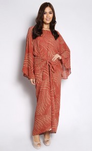 Pareo Long Dress with Small Polka Dots in Brown