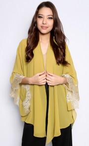 Kimono Kebaya Top with Lace in Olive and Gold