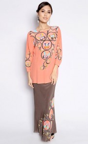 Baju Kurung Maisara in Peach and Grey