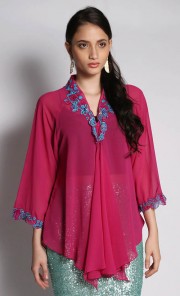 Kebaya with Embroidery and Beading in Fuschia