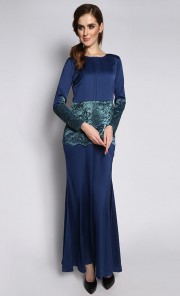 Riana Dress in Navy Blue with Green Lace
