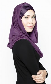 Slip-On Double-V Glitter Stripe Jersey Snood in Purple