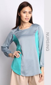 Qaira Nursing Blouse in Grey Turquoise