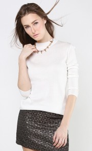 Basic Ribbed Turtleneck Knit Top in Off White