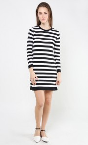 Long Zip Knit Dress in Black and Off White
