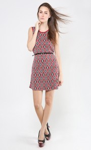 Jacquard Geometric Dress in Red