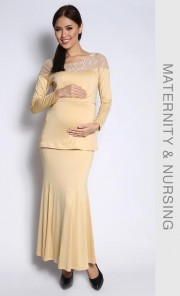 Off Shoulder Kurung in Gold