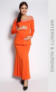 Off Shoulder Kurung in Orange