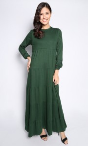 Plain Tiered Maxi Dress in Green