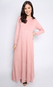 Plain Tiered Maxi Dress in Dusty Pink