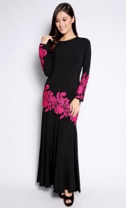 Glam Kurung with Fuschia Prada Lace in Black
