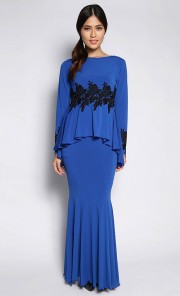 Savvy Peplum Kurung with Black Lace in Electric Blue