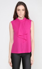 Ruffle-Front Top in Fuchsia Pink