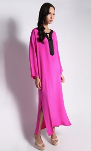 Crepe Silk Colour-Block Tunic Dress with Hand-embellished Neckline in Fuchsia