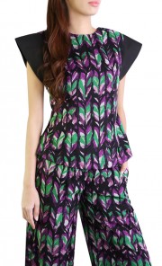 Printed Makaela Top in Purple and Green
