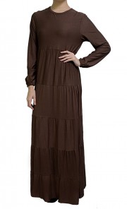 Plain Tiered Maxi Dress in Brown