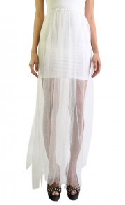 Long Tulle Skirt in White