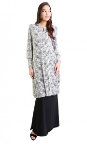 Leaf Print Lana Modern Kurung in Black and Brown