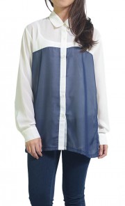 Combined Shirt in Off White and Navy Blue