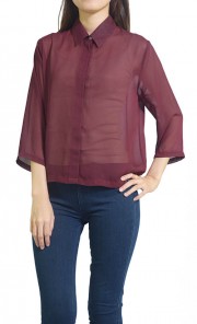 Pleated Back Chiffon Crop Top in Maroon