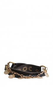 Leather Gold Coin Cuff in Black