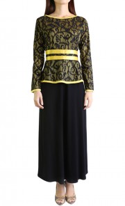 Peplum Lace Long Dress in Yellow