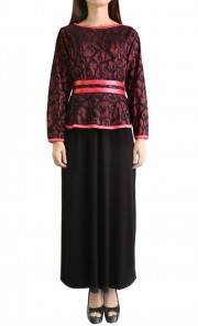 Peplum Lace Long Dress in Pink