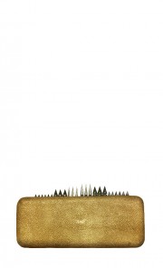 Ayer Studded Rectangle Shagreen Clutch in Gold