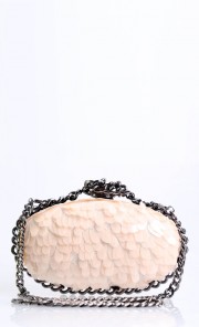 Shimla Oval Sequinned Miniaudiere in Nude