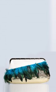 Ceylon Oversized Studded Clutch in Blue Feather