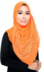 Lala Gold Studded Shawl in Orange