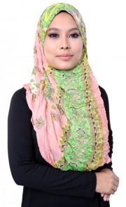 Crinkle Neon Shawl in Peach