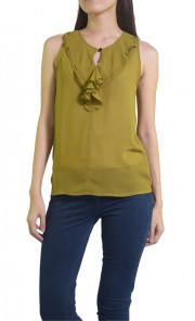 Sleeveless Chiffon Frills Top in Olive 