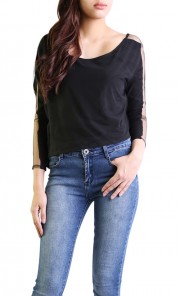 Off Shoulder Tulle Top in Black 