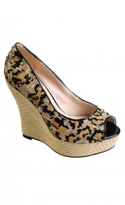 Barbara Sequinned Wedges in Brown