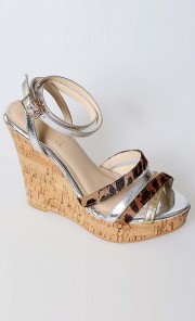 Selena Lamb Leather and Pony Hair Wedges in Silver