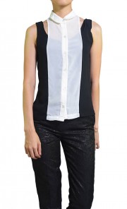 Open Shoulder Black Side Panel Blouse in White