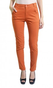 Skelly Straight Cut Stretchable Cotton Pants in Orange