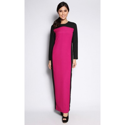 Nadiya Colour Block Dress in Fuchsia and Black