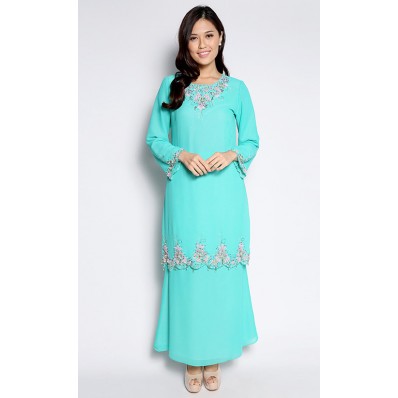 Beaded Modern Kurung in Light Green