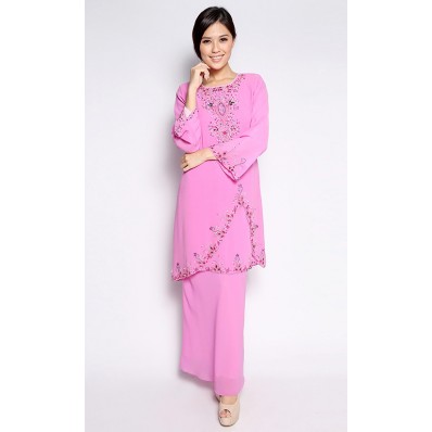 Beaded Modern Kurung in Pink