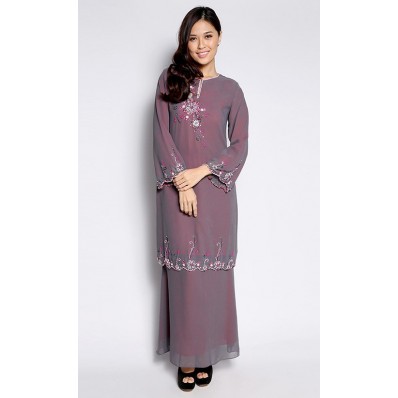 Beaded Modern Kurung in Grey and Red