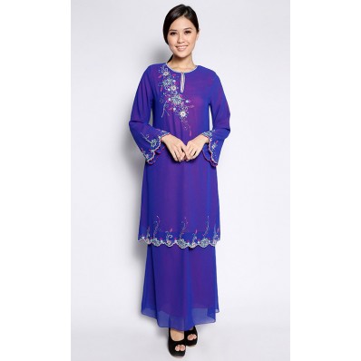 Beaded Modern Kurung in Royal Blue