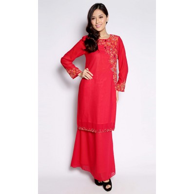 Beaded Modern Kurung in Red