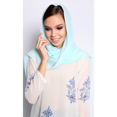 Hand Blocked Batik Long Scarf in Sky Blue