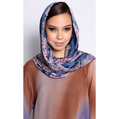 Hand Blocked Batik Long Scarf in Navy